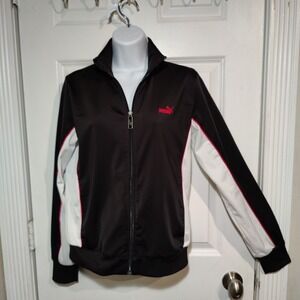 Puma Full Zip Track Jacket Black White Pink Logo M